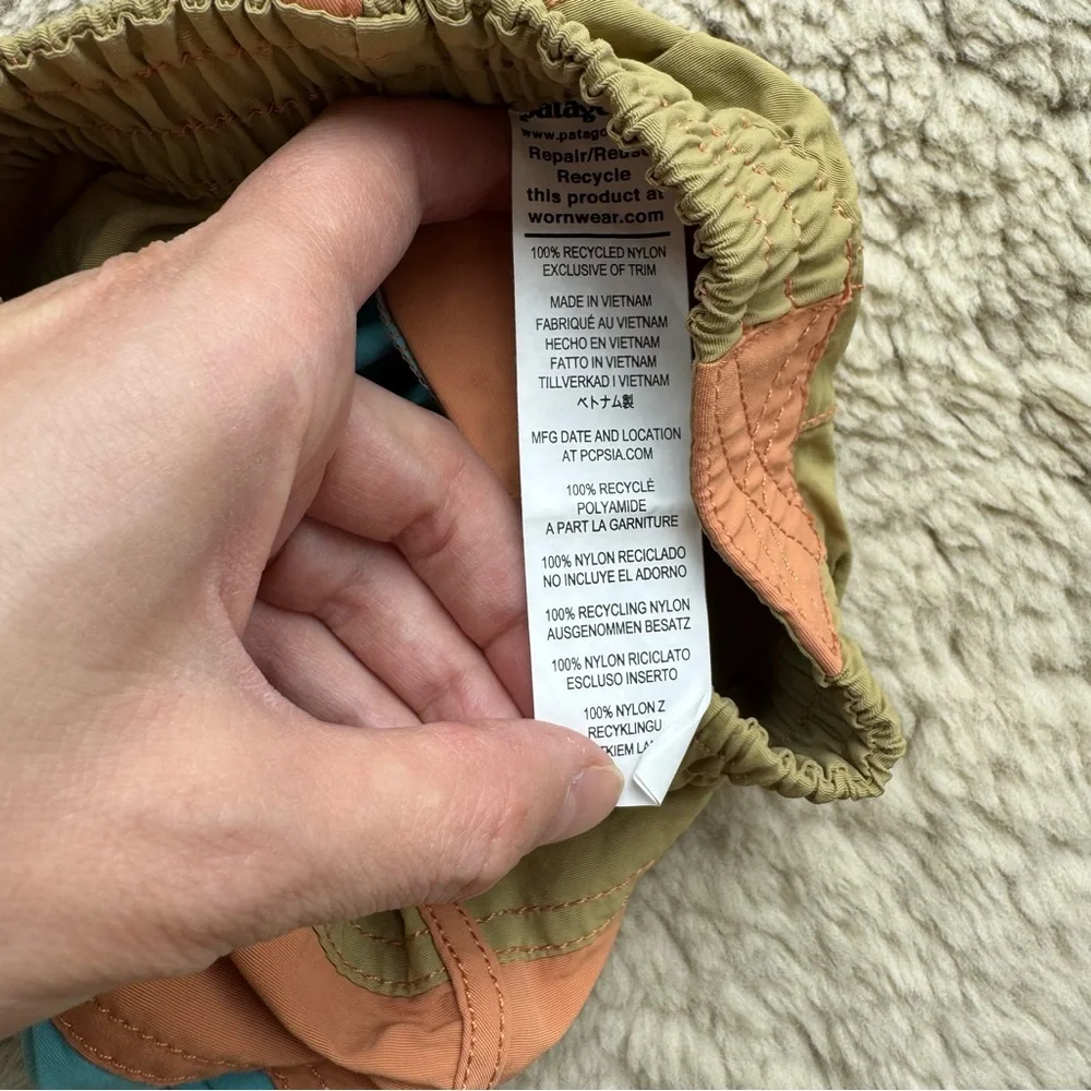 Patagonia Kids Swim Trunks in Tan, Peach & Aqua